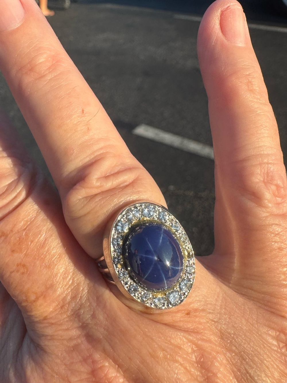 14K White Gold Incredible Star Sapphire & Diamond Ring 14.34G